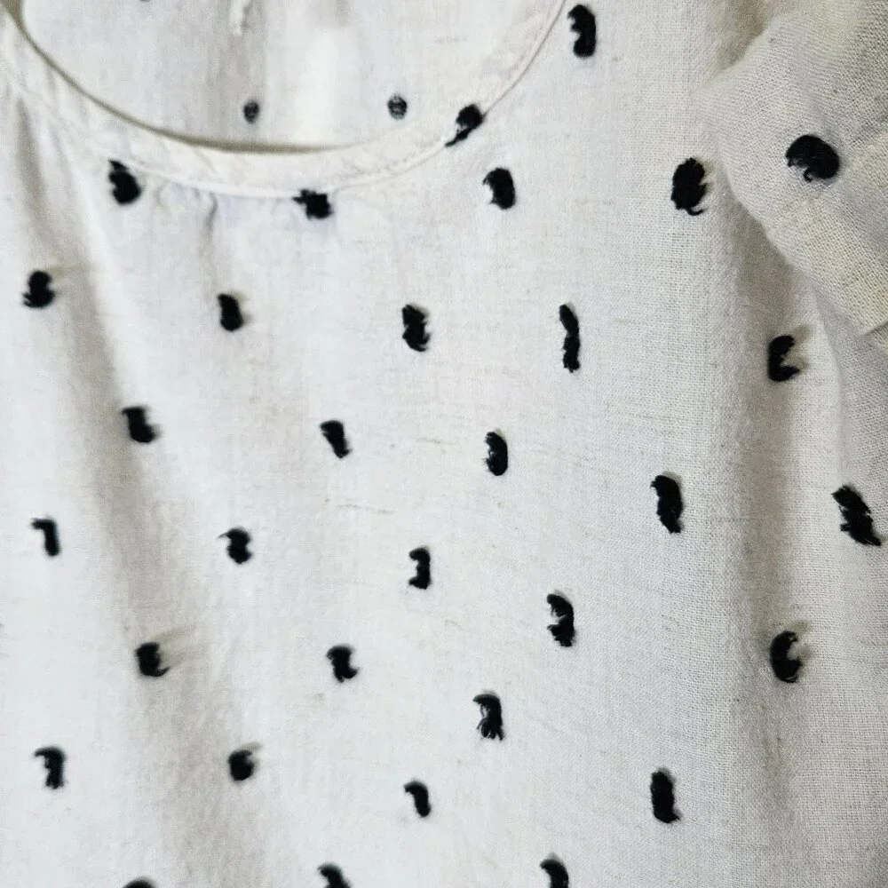 Madewell Womens XS Cream Black Polka Dot Puff Sleeve Top Basic Whimsy Whimsigoth